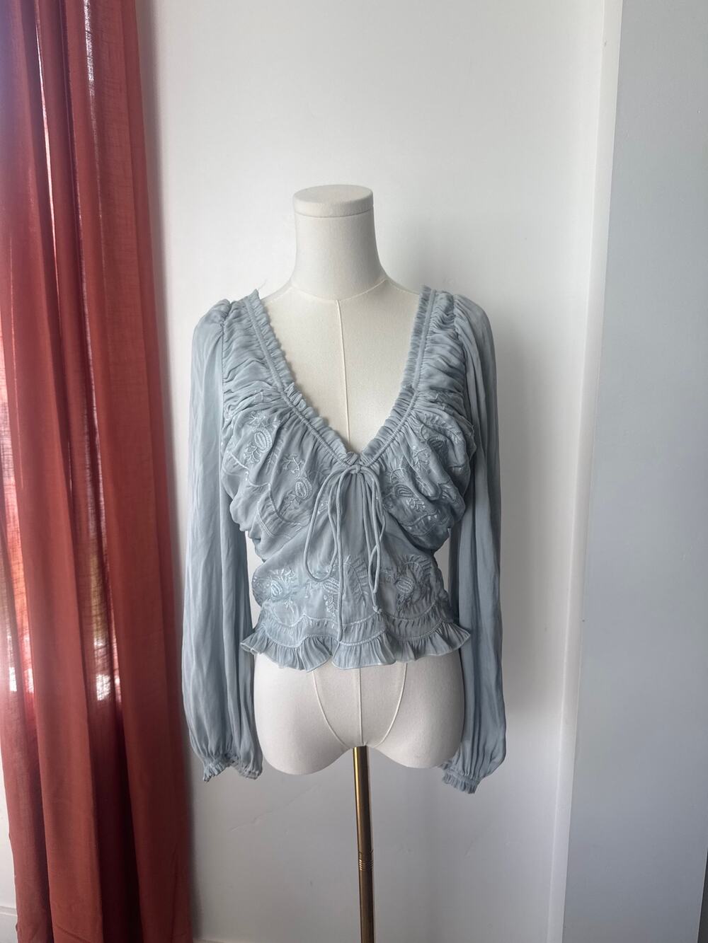 Free People Powder Baby Blue Milkmaid Top Cottagecore Romantic Balletcore Pastel